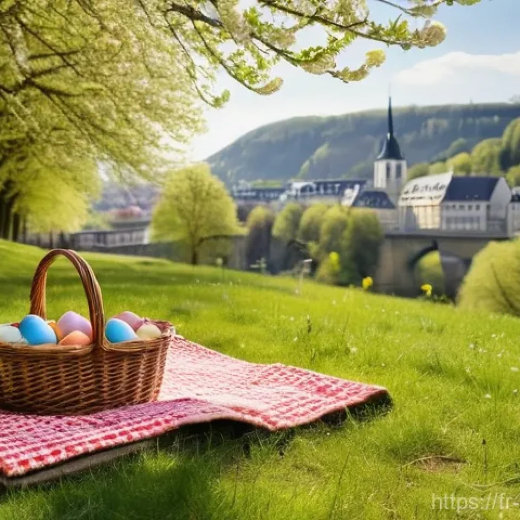 룩셈부르크 기념일 및 공휴일 - **Prompt:** A heartwarming scene in Luxembourg City during early spring. A diverse family, including...