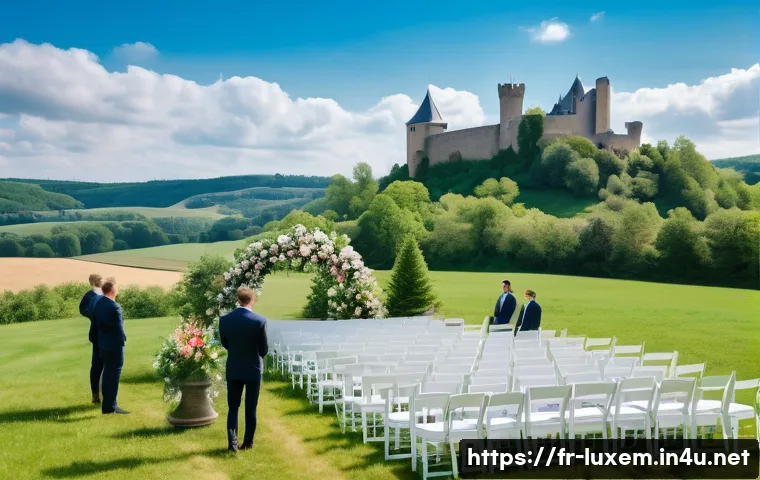 룩셈부르크에서 결혼하면 좋은 이유 - A romantic outdoor wedding ceremony set in Luxembourg&rsquo;s lush &Eacute;islek hills during springtime, featuri...