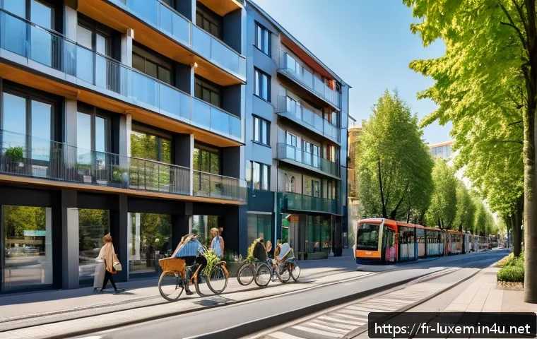 룩셈부르크 생활비 - A vibrant urban neighborhood in Luxembourg, featuring modern apartment buildings with balconies, wel...