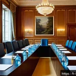 Home 20 룩셈부르크 유럽연합 EU 내 역할 - A sophisticated diplomatic meeting room inside a modern European institution building in Luxembourg,...