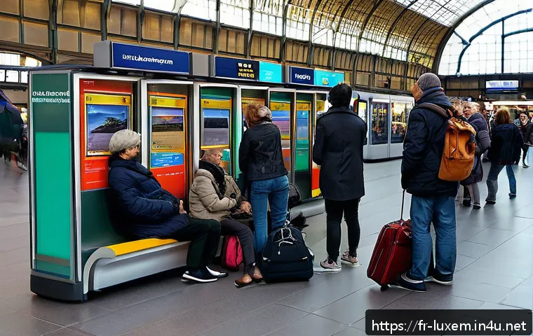 룩셈부르크에서 유로스타 타기 - A bustling Luxembourg central train station scene with travelers of diverse backgrounds preparing fo...