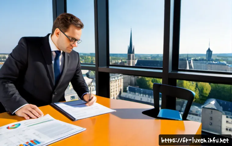 룩셈부르크 법인 설립 - Photorealistic corporate formation consultation in Luxembourg City, a French-speaking business owner...